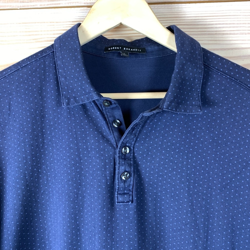 Robert Barakett Polo Shirt Mens Large Navy Blue Polka‎ Dot Preppy Golf
